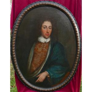 Large Portrait Of A Man Louis XIV Period Oil/canvas 18th Century Signed