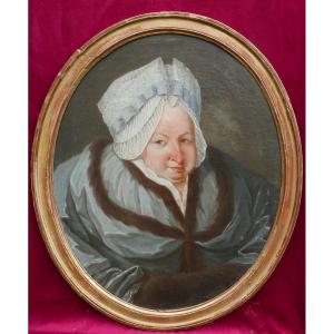 Portrait Of A Woman With An Oval Headdress Louis XVI Period Oil/canvas 18th Century