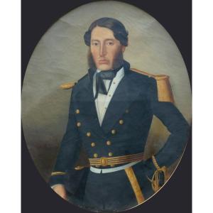 Grand Portrait d'Homme Officier De Marine Huile/toile Du XIXème Siècle