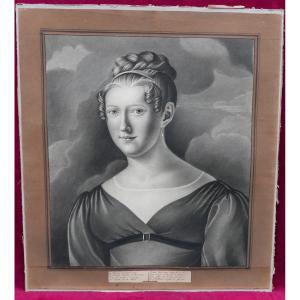 Portrait De Femme Epoque Louis XVIII Dessin Sous Verre Du XIXème Siècle