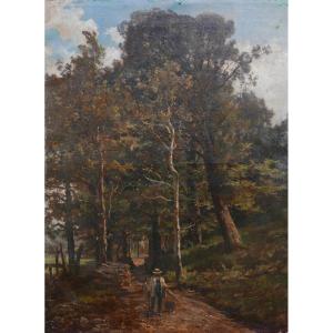 Edmond De Schampheleer Large Landscape Edge Of The Woods Oil/canvas 19th Century Signed