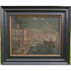 Tableau Paysage Canal De Venise Atelier Canaletto Huile/toile Du XVIIIème Siècle