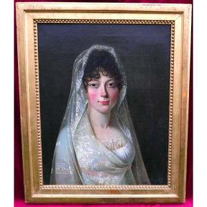 Portrait De Jeune Femme Epoque Ier Empire Huile/toile Début XIXème Siècle