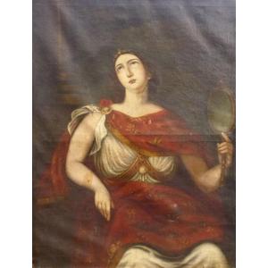 Grand Portrait De Femme à l'Antique Huile/toile Du Fin XVIIe Début XVIIIe Siècle