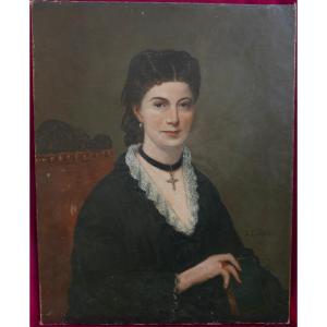 Auguste Charpentier Portrait De Femme Ecole Française Huile/toile Du XIXe Siècle