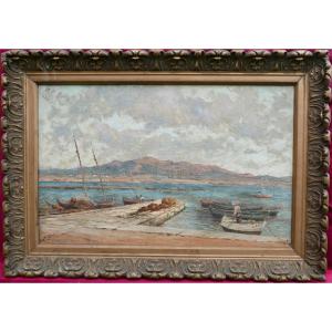 Eugène Vergez Marine Oil/canvas Painting From The End Of The 19th Century