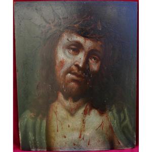 Portrait de Jésus Christ Ecce Homo Huile/panneau Du XVIIIème Siècle