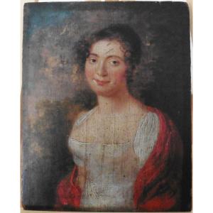 Portrait De Jeune Femme Ier Empire Huile/panneau Début XIXème Siècle