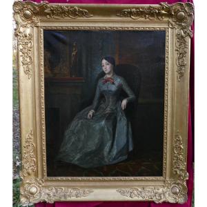 Portrait d'Une Jeune Femme Epoque Louis Philippe Huile/toile Du XIXème Siècle