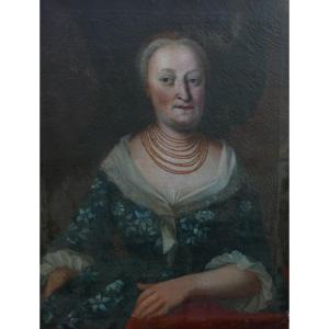 Large Portrait Of A Woman From The Louis XV Period Oil/canvas 18th Century