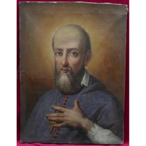 Painting Portrait Of A Man Saint Francis De Sales Oil/canvas 19th Century