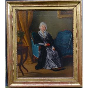 Portrait De Femme d'Epoque Charles X Huile/toile Du Début Du XIXème Siècle