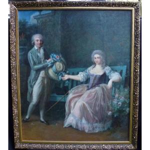 Tableau Portrait Homme Et Femme Epoque Louis XVI Huile/toile Du XVIIIème Siècle