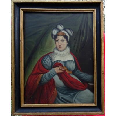 Large Portrait Of Woman Period End I Empire XIXth Century Oil / Canvas Vienna