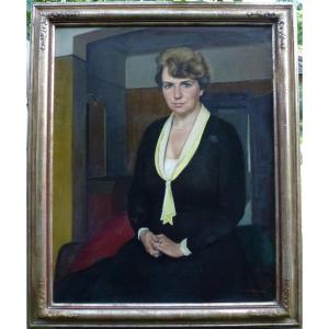 Portrait Of Woman French School Of The XXth Century Oil / Canvas Signed