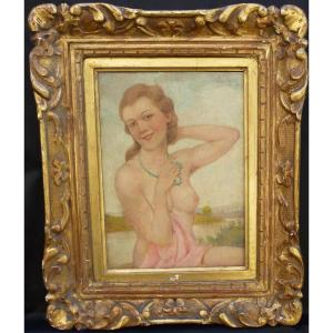Jean Urièle Wore Woman Bather Oil On Panel From The Twentieth Century