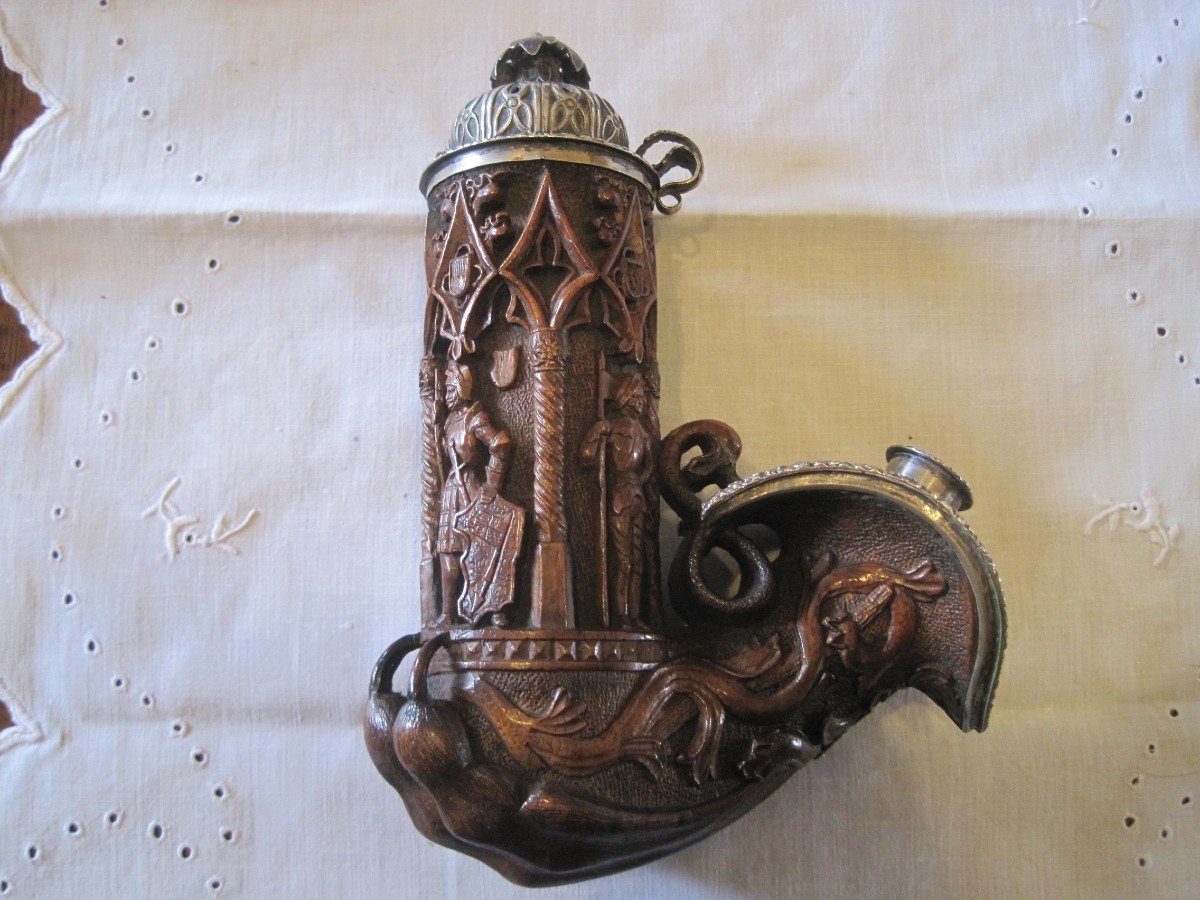 Large Wood And Silver Pipe In Neo-gothic Style, England About 1850