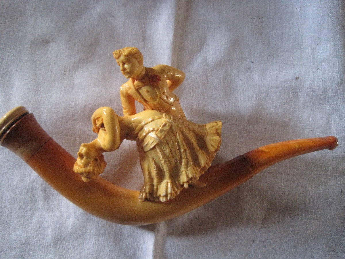 Meerschaum Sigar Holder Representing A Couple Dancing The Tango, Pague, End 19th C.-photo-2