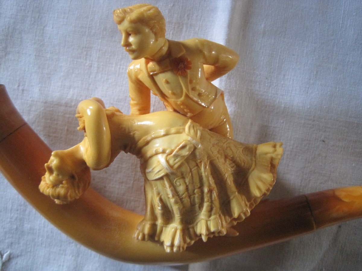 Meerschaum Sigar Holder Representing A Couple Dancing The Tango, Pague, End 19th C.-photo-2