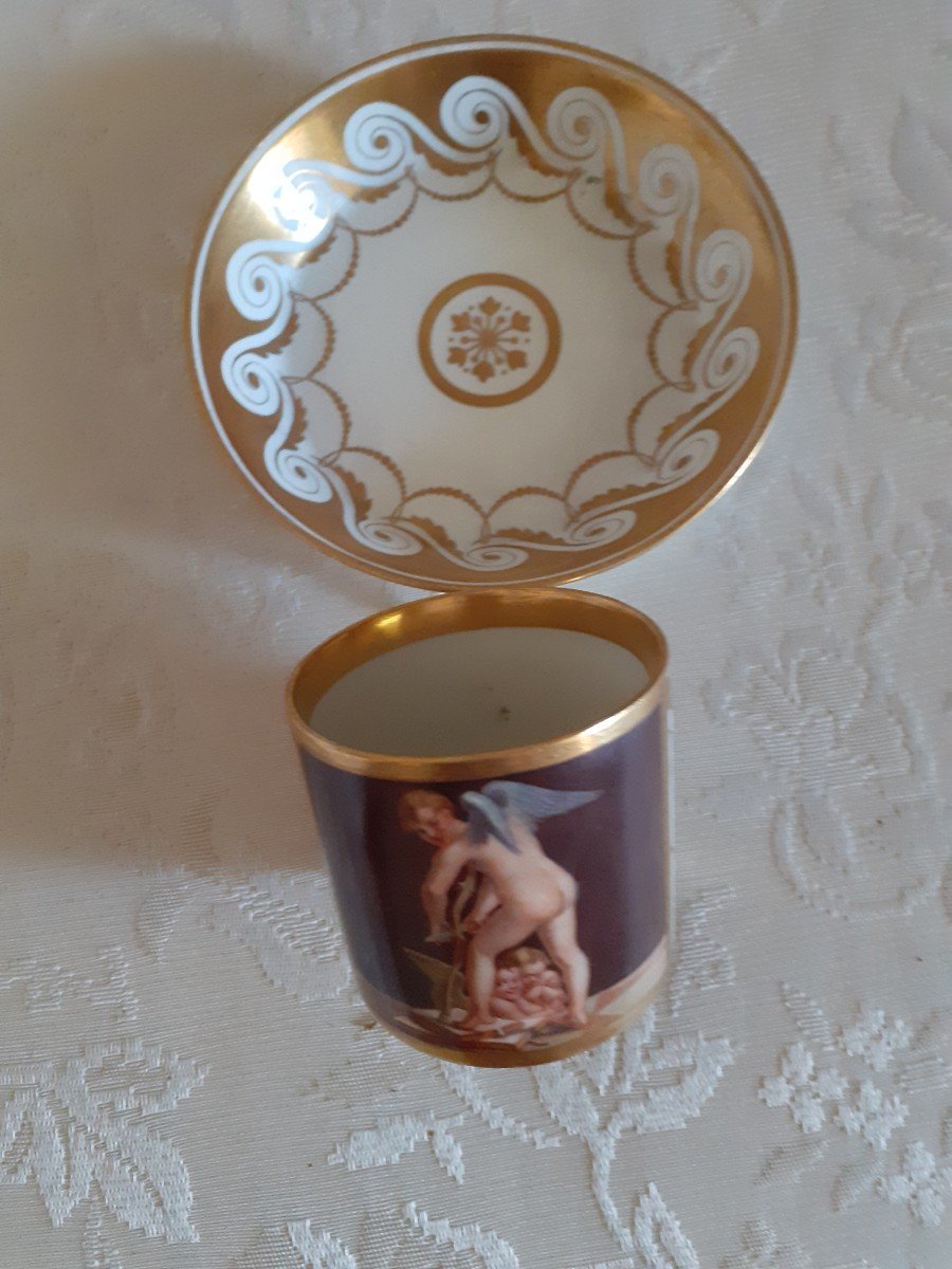 Tasse Et Souscoupe En Porcelain Paint Avec   Scene  Après Parmigianino, Vienne 1839-photo-4