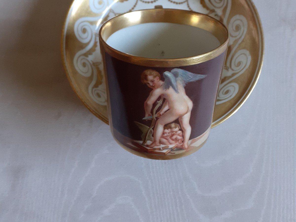 Porcelain Cup And Saucer Painted With A Scene After Parmigianino. Vienna 1839