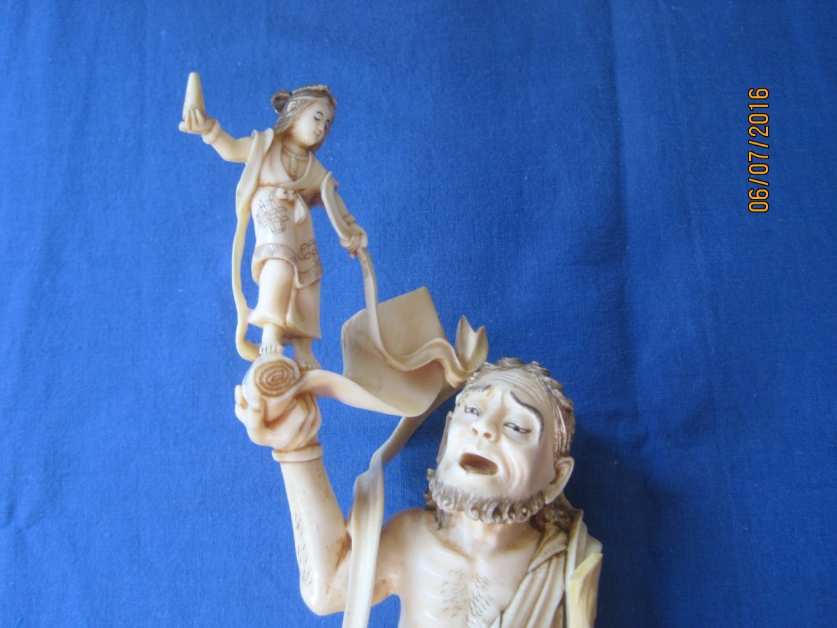 Okimono In Ivory Representing An Allegorical Or Religious Figure, Signed, Early Twentieth Century.  With Cites-photo-3