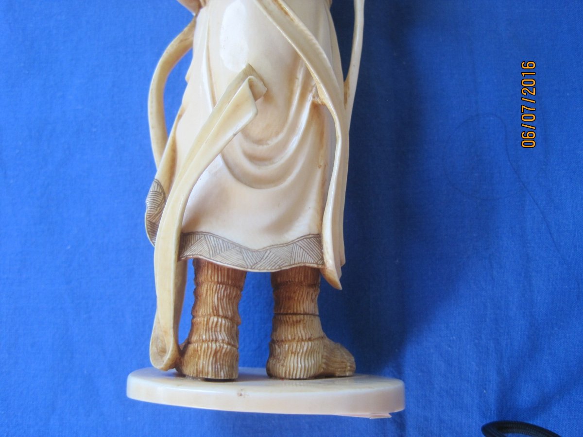 Okimono In Ivory Representing An Allegorical Or Religious Figure, Signed, Early Twentieth Century.  With Cites-photo-1