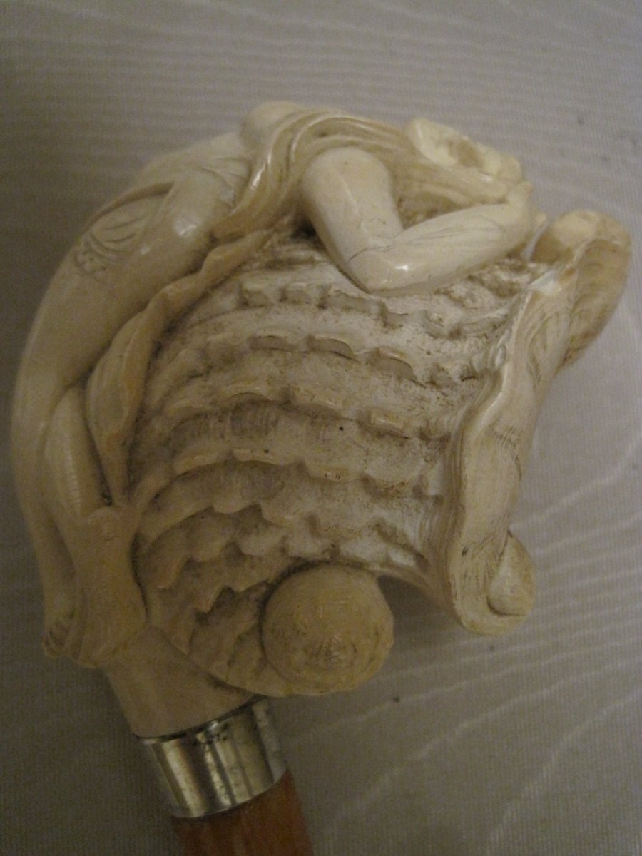 Meerschaum Pipe Representing A Nymph Carrying A Seashell, Amber Mouthpiece,  Early 20th Century-photo-4