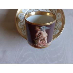 Porcelain Cup And Saucer Painted With A Scene After Parmigianino. Vienna 1839