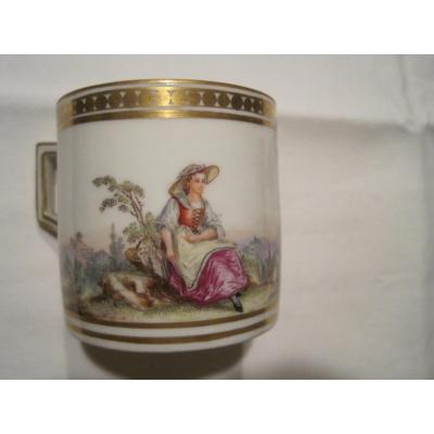  Porcelain Coffee Cup And Saucer, Nyon, 1790 Circa  