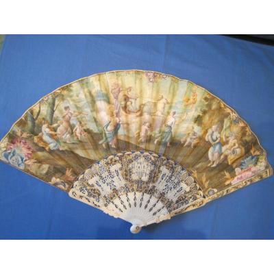 Folded Fan, Painted Skin Leaf Representing Apollo Charriot, Mid 18th Century, With Cites