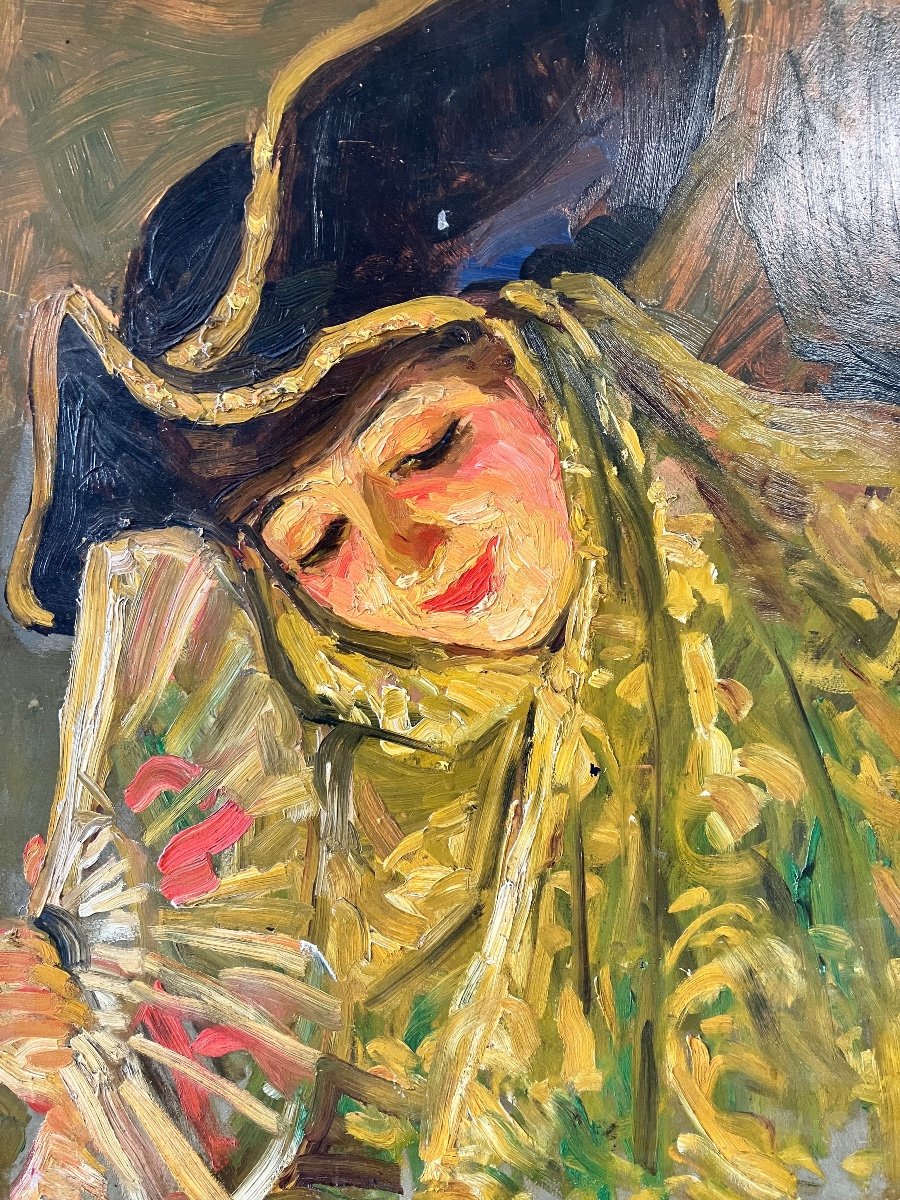 Personnage des Contes d’Hoffmann (voir Opéra de Toulon) - Attribué à Claire Maliquet 1878-1964 - Huile Sur Bois-photo-2