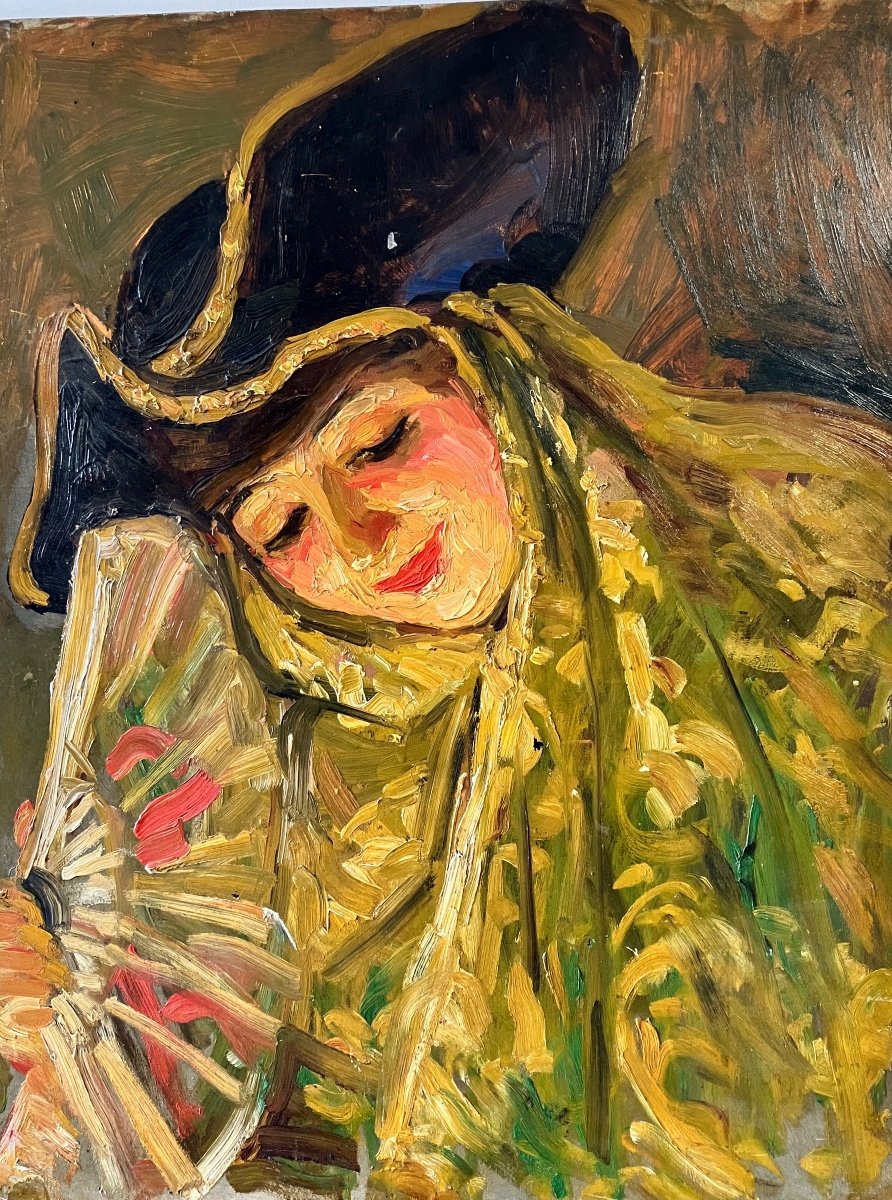 Personnage des Contes d’Hoffmann (voir Opéra de Toulon) - Attribué à Claire Maliquet 1878-1964 - Huile Sur Bois