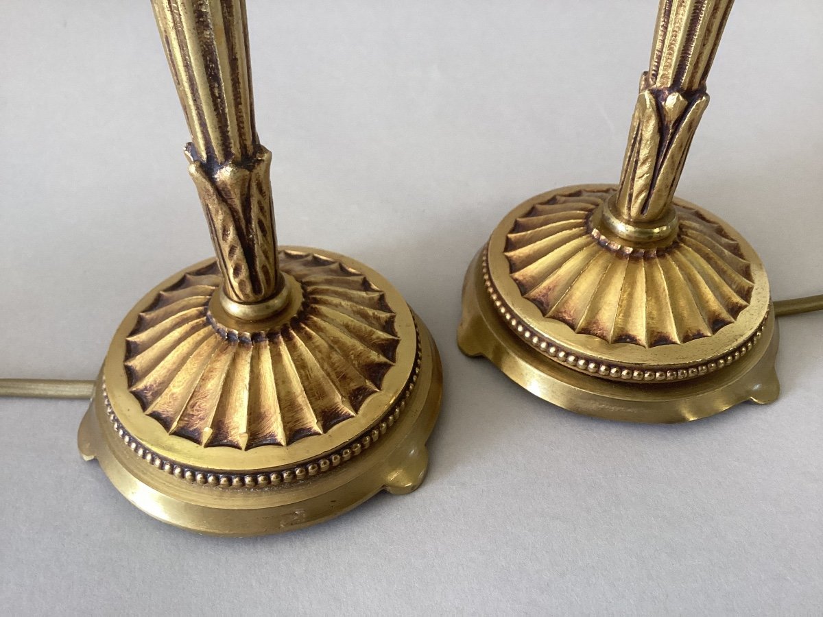 Pair Of Lamp Bases In Gilt Bronze, From Maison Petitot - Louis XVI Style-photo-2