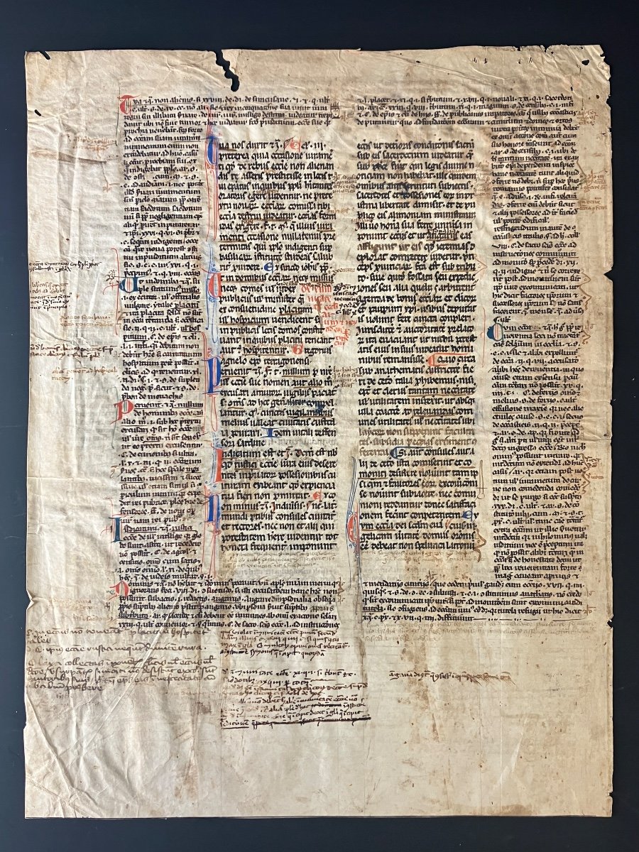 Illuminated Leaflet From The 13th Century On Vellum - Canon Law - Gregory IX - Ex Maison Charavay-photo-2