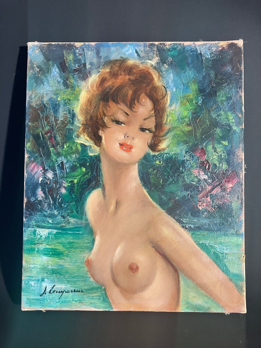 Jules Lempire 1902-1985 - Portrait Of An Elegant Nude - Oil On Canvas-photo-2