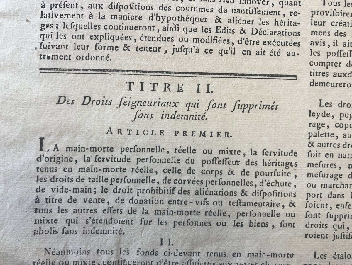 Placard / Affiche - Révolution Française - Abolition Des Droits Féodaux 15 Mars 1790 -photo-1