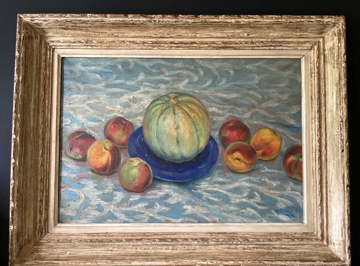 Pol Marie XXth - Oil On Canvas - Still Life With Fruits - Montparnasse Frame 70x53 Cm-photo-2