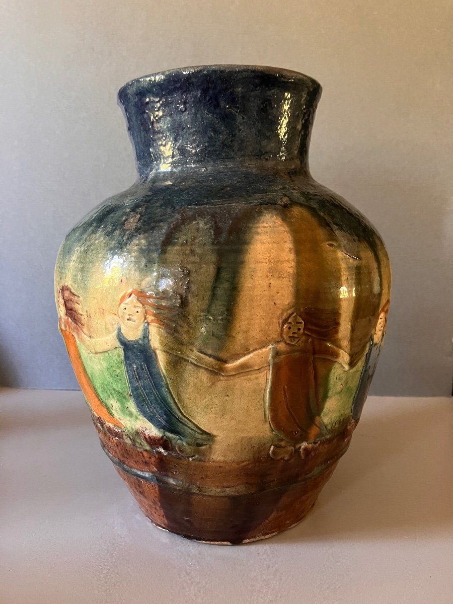 Léo Maes Vereenooghe 1885-1939 Ceramic - Vase - Farandole Dance - Art Nouveau-photo-2