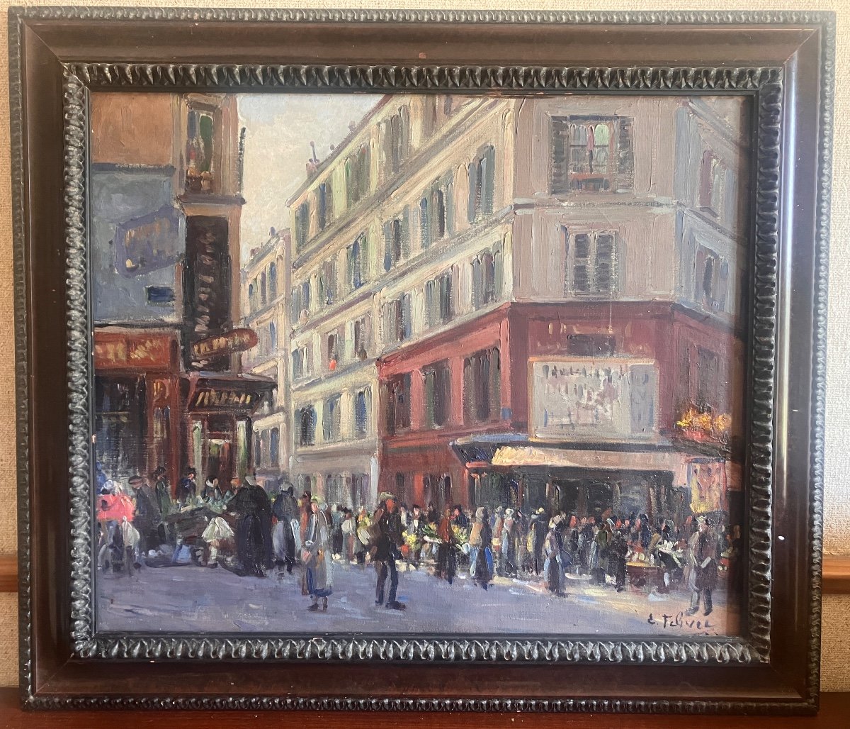 Edouard Febvre 1885-1967 - Scène De Marché à Paris - Huile Sur Toile 61x50 Cm Signé & Daté 1922-photo-2