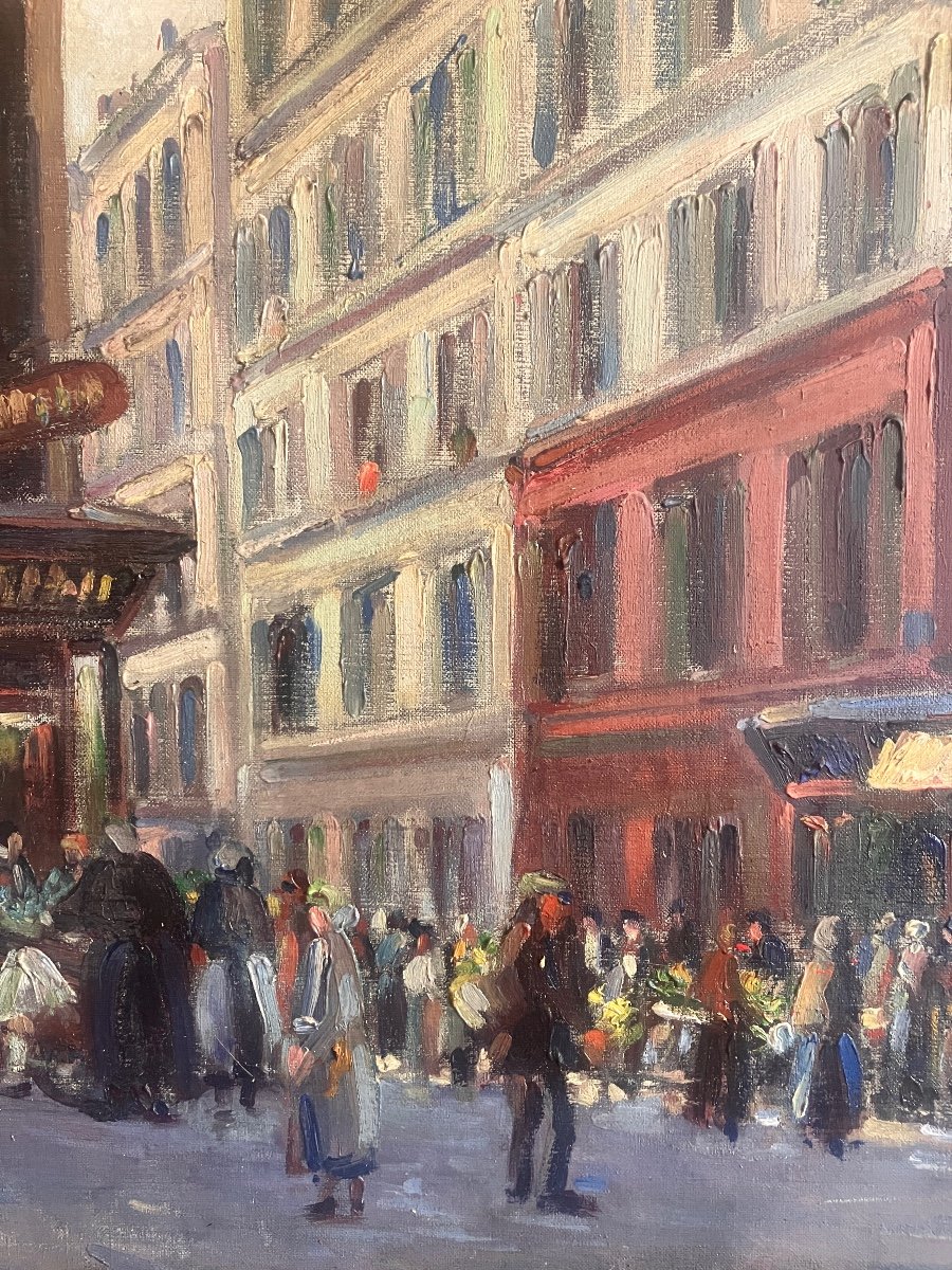 Edouard Febvre 1885-1967 - Market Scene In Paris - Oil On Canvas 61x50 Cm Signed & Dated 1922-photo-3