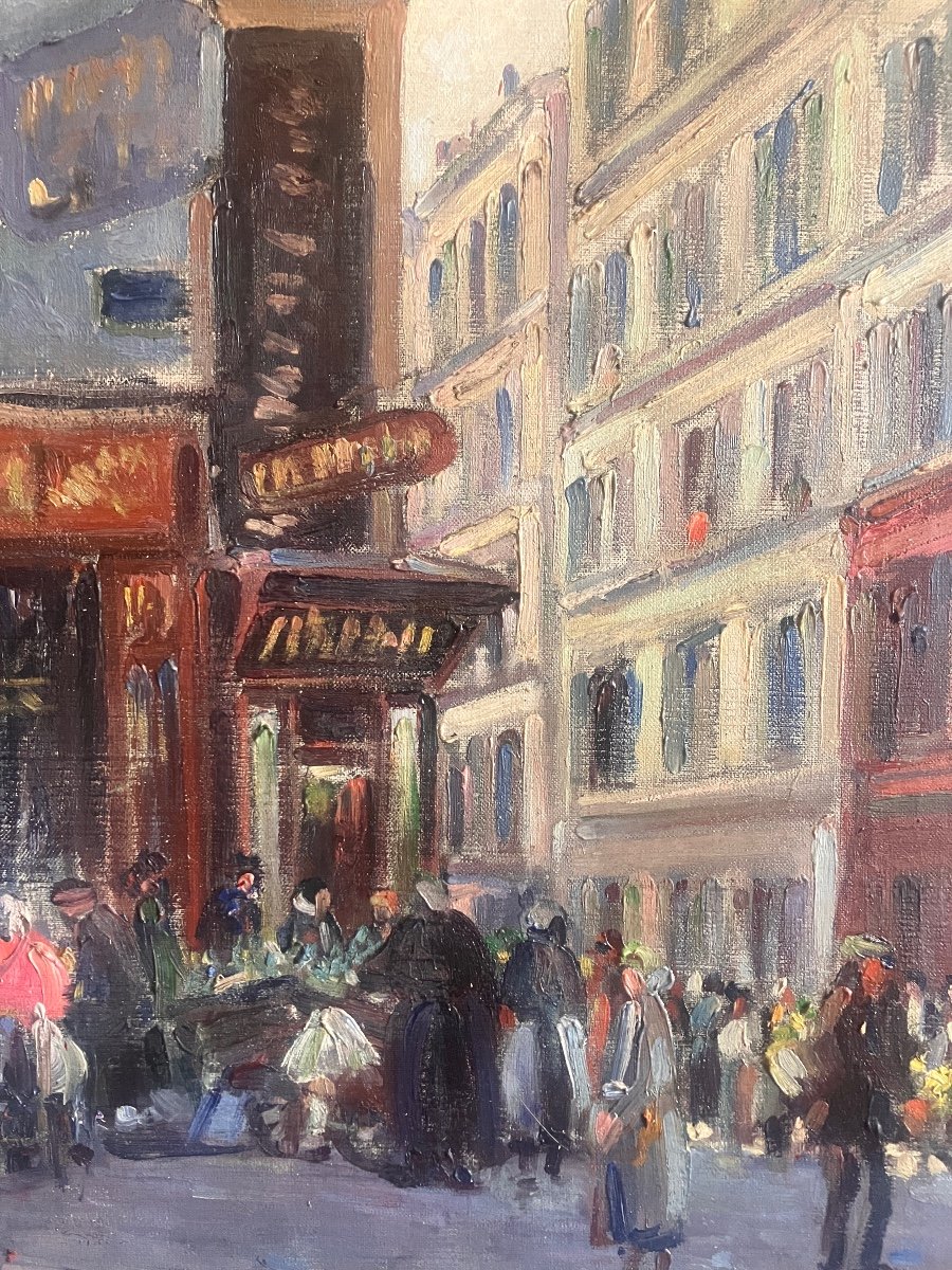 Edouard Febvre 1885-1967 - Scène De Marché à Paris - Huile Sur Toile 61x50 Cm Signé & Daté 1922-photo-4