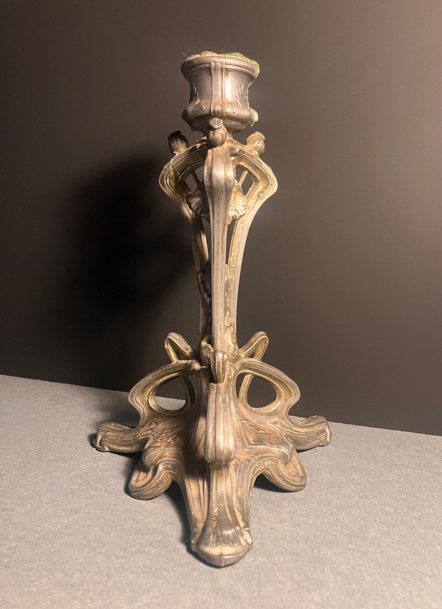 Bougeoir En Régule. Art Nouveau . 21 Cm-photo-2