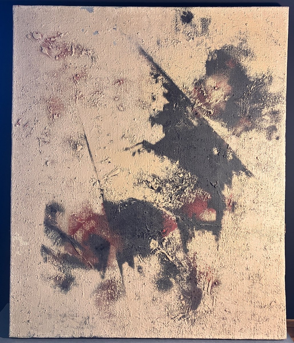 René Guiffrey - Huile Sur Toile - Abstraction 1965 - « avant Le Blanc « 