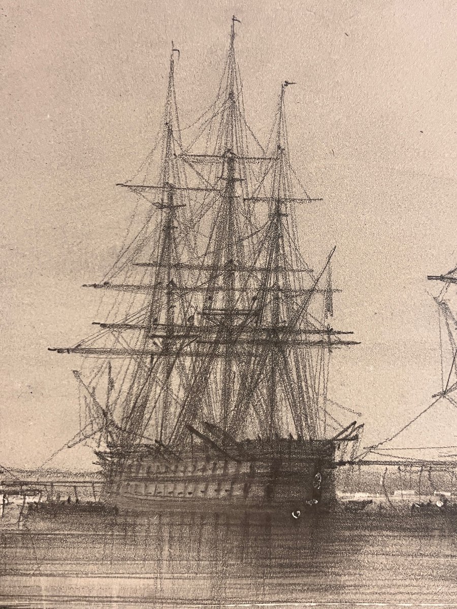 Antoine Frémy 1816-1885 Marine Drawing Napoleon Class Ships Sails And Steam 3 Decks Mast-photo-1