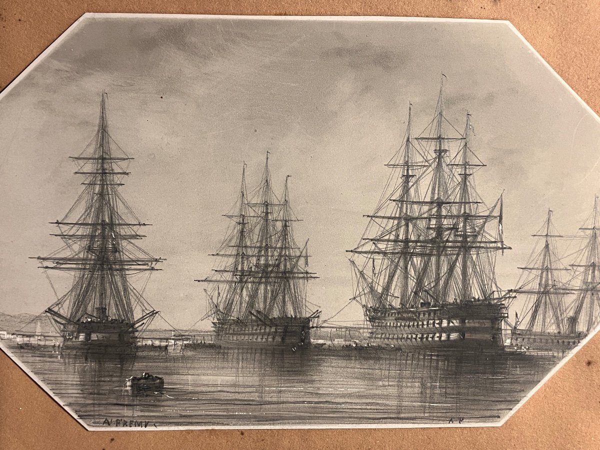 Antoine Frémy 1816-1885 Marine Drawing Napoleon Class Ships Sails And Steam 3 Decks Mast-photo-5