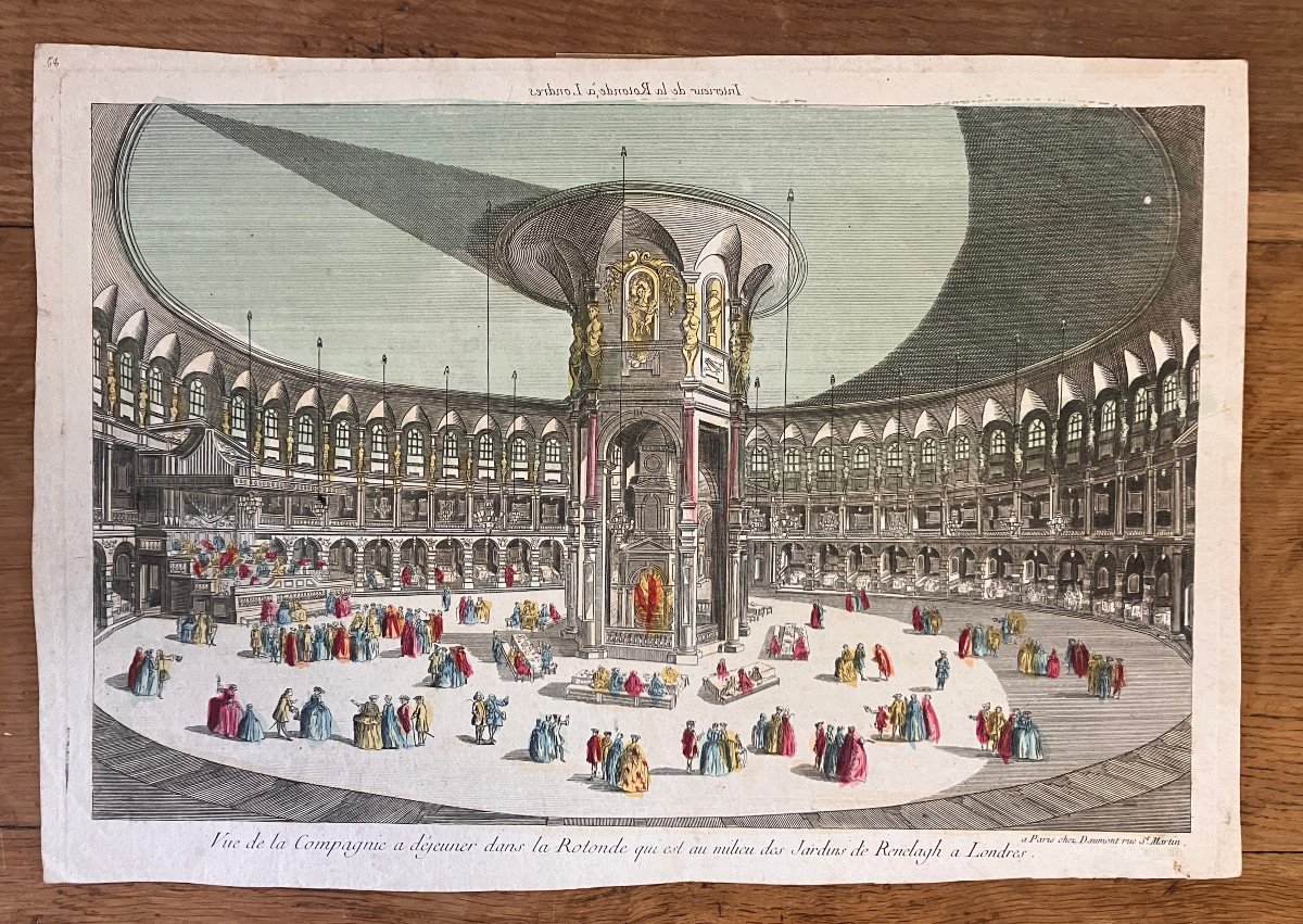 Vue d'Optique XVIIIe - Compagnie à Déjeuner ...rotonde ...les Jardins De Renelagh à Londres