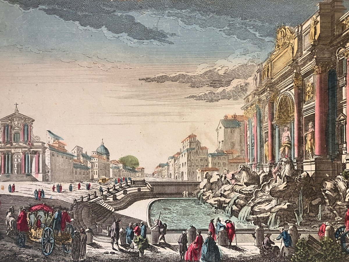 18th Century Optical View - Perspective View Of The Superb Trevi Fountain, In Rome-photo-4