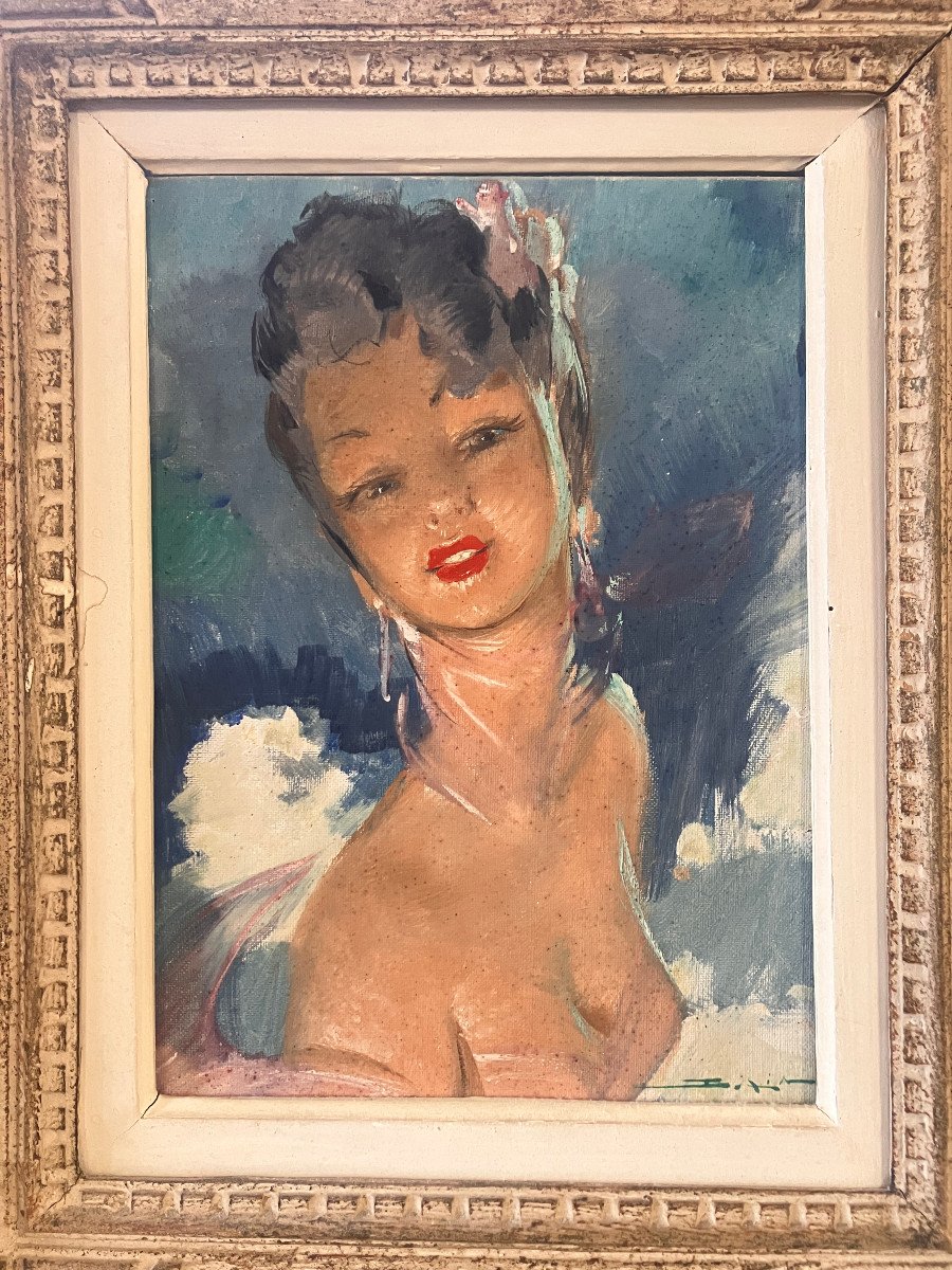 Ata Boxia - Portrait Of An Elegant Woman 1950-60 - Oil On Canvas + Montparnasse Frame-photo-2