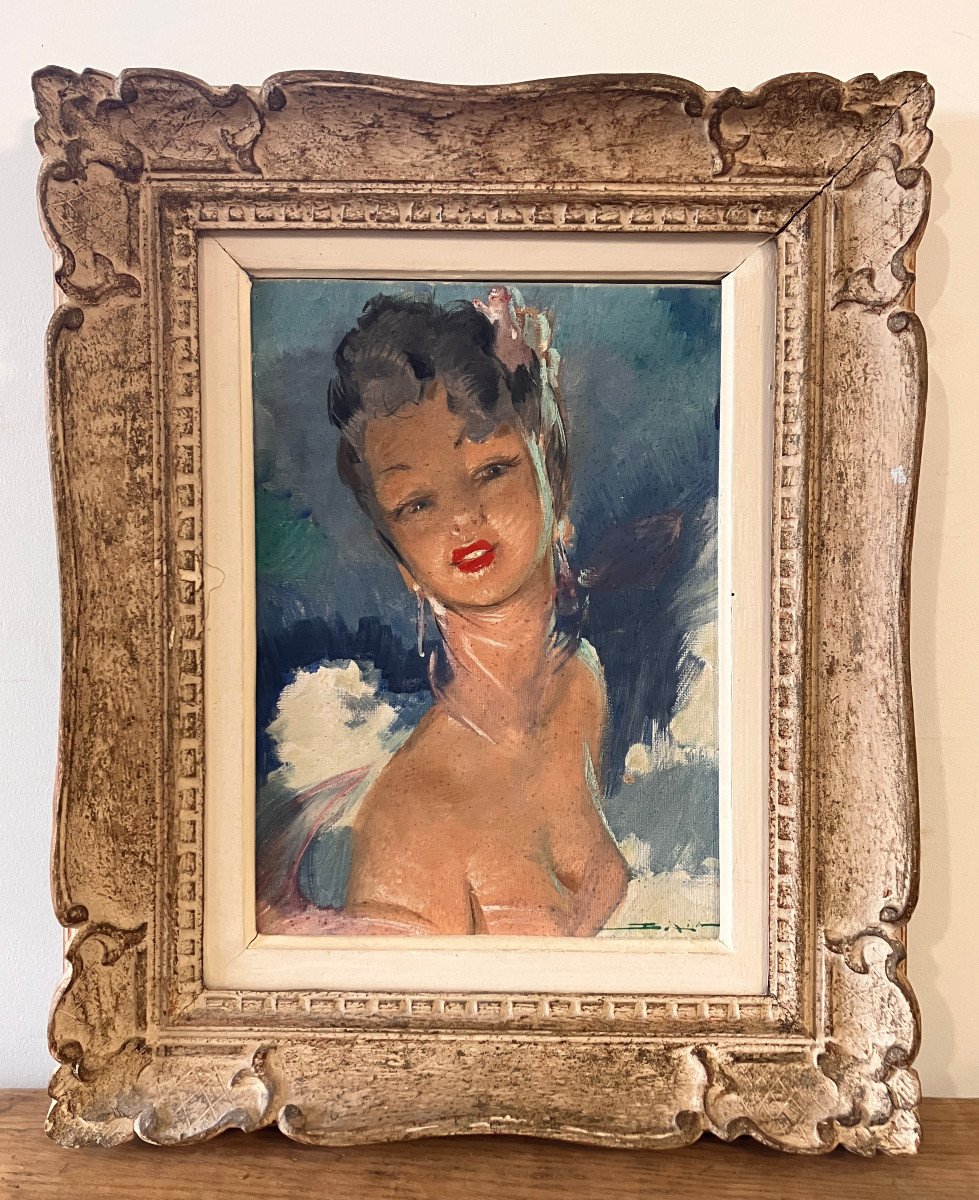 Ata Boxia - Portrait Of An Elegant Woman 1950-60 - Oil On Canvas + Montparnasse Frame